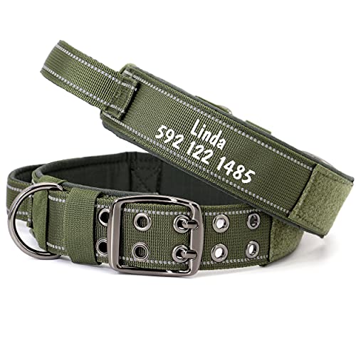 PET ARTIST Collar para perro militar ajustable con nombre y número de teléfono personalizados para mascotas,Collar con hebilla de metal resistente para perros medianos grandes,verde, M