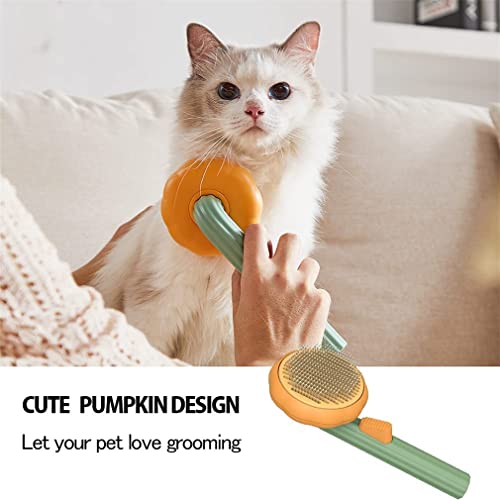 Pet Grooming Cepillos para masaje con autolimpieza, cepillo de calabaza para mascotas, elimina suavemente las alfombras sueltas y el pelo enredado para todas las mascotas (Calabaza + Verde)