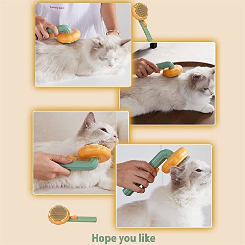 Pet Grooming Cepillos para masaje con autolimpieza, cepillo de calabaza para mascotas, elimina suavemente las alfombras sueltas y el pelo enredado para todas las mascotas (Calabaza + Verde)