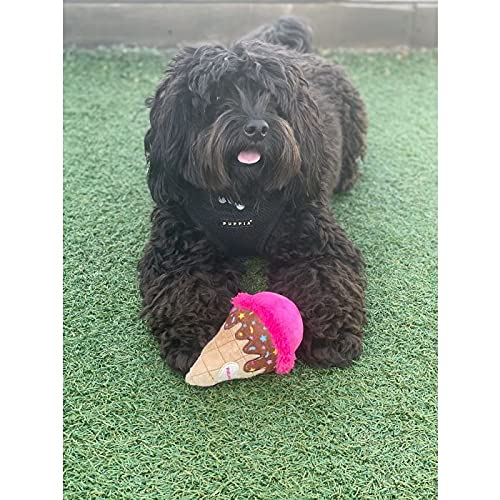 PET LONDON Juguete masticable de peluche para perros con bola chillonante en el interior, elección de fresa o algarrobos (fresa)