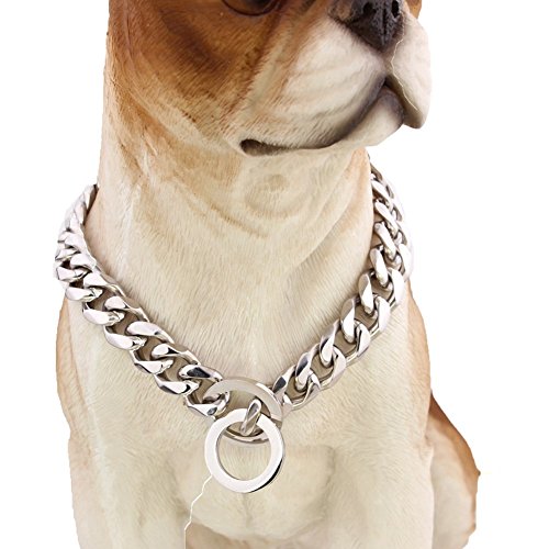 Pet Online Collar de perro de acero inoxidable pulido p cadena cadena de acero titanio collar de perro entrenamiento de la Mascota pasear al perro collar de tracción, 22 pulgadas