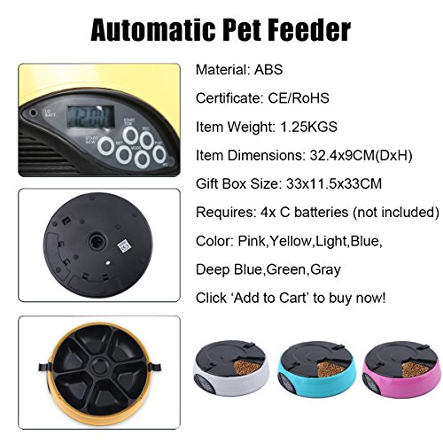 PETCUTE Comedero Automático Gatos Comedero Automático para Perros Dispensador Comida Gatos Alimentador automático de Mascotas 6 Veces/día
