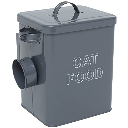 Pethiy - Contenedor para Comida y golosinas para Gatos, con herméticas Tapa y Pala, Cajas Almacenamiento para Alimentos para Mascotas,Capacidad 2,5kgs-Gris