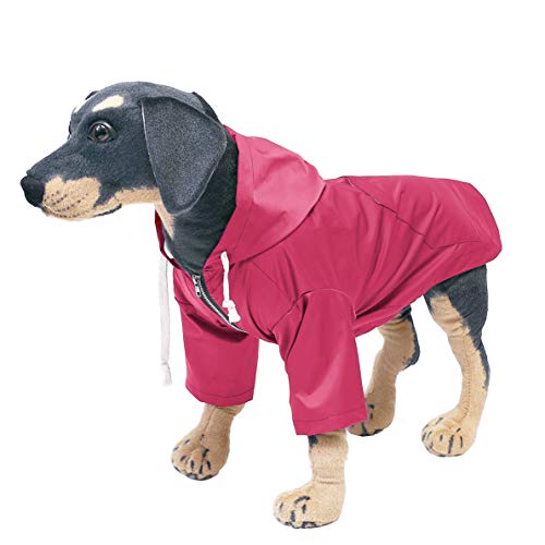 Pethiy - Elegante Chubasquero para perros – Impermeable para perro pequeños y medianos con sombrero y cremallera ,con botones reflectantes, bolsillos, resistente a la lluvia y al agua-Rosa-L
