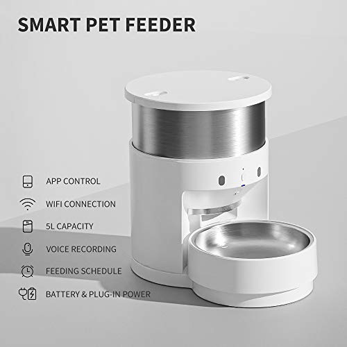 PETKIT Comedero automático para perros y gatos, cuenco giratorio automático, control de porciones programable, 5 – 200 g por comida y 20 s de voz, para perros y gatos medianos y grandes, 5 litros