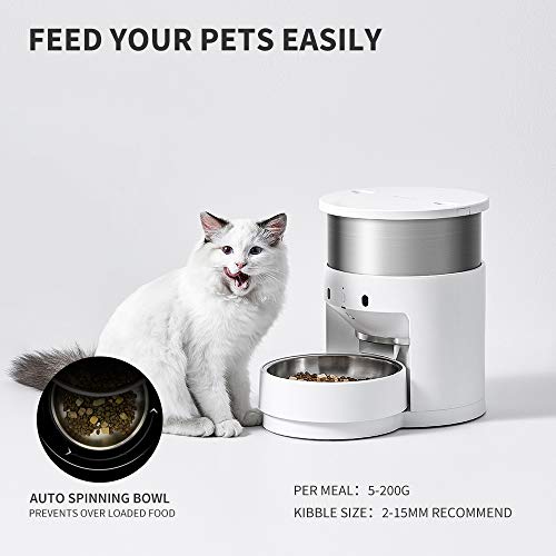 PETKIT Comedero automático para perros y gatos, cuenco giratorio automático, control de porciones programable, 5 – 200 g por comida y 20 s de voz, para perros y gatos medianos y grandes, 5 litros