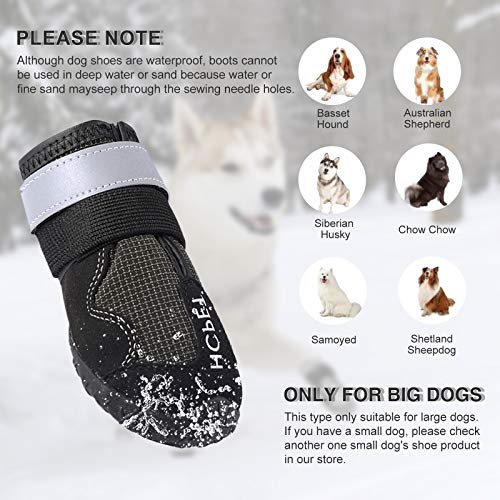 Petotw Zapatos Impermeables para Perros Botas Antideslizantes para Perros Protector de Pata con Tira Reflectante Botas para Perros Medios y Grandes 4 Piezas (L, Negro, 5#)