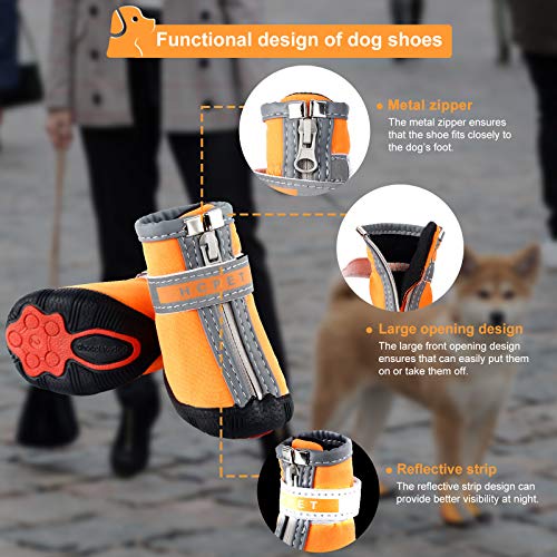 Petotw Zapatos Impermeables para Perros Botas Antideslizantes para Perros Protector de Pata con Tira Reflectante Botas para Perros Pequeños y Medianos 4 Piezas (S, Naranja, 4#)