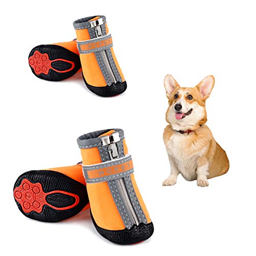 Petotw Zapatos Impermeables para Perros Botas Antideslizantes para Perros Protector de Pata con Tira Reflectante Botas para Perros Pequeños y Medianos 4 Piezas (XXS, Naranja, 2#)