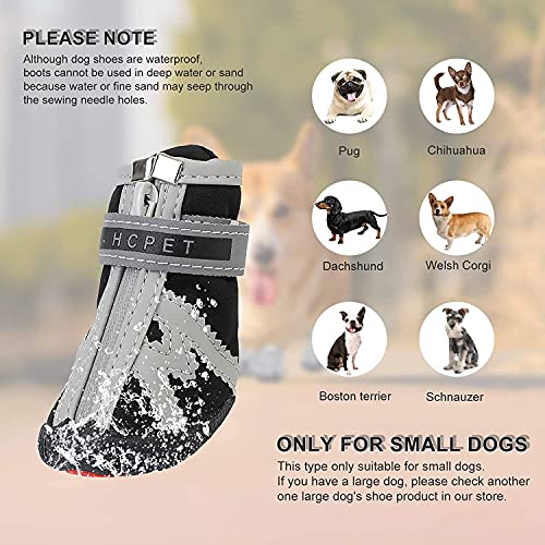 Petotw Zapatos Impermeables para Perros Botas Antideslizantes para Perros Protector de Pata con Tira Reflectante Botas para Perros Pequeños y Medianos 4 Piezas (S, Negro, 4#)