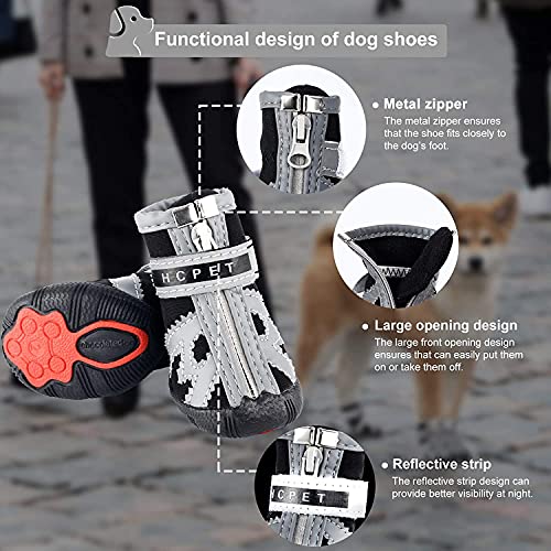 Petotw Zapatos Impermeables para Perros Botas Antideslizantes para Perros Protector de Pata con Tira Reflectante Botas para Perros Pequeños y Medianos 4 Piezas (S, Negro, 4#)
