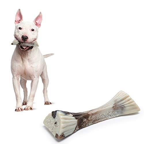 PETSLA Juguete para masticar para perros agresivos, casi indestructible, resistente y duradero, de nailon duro, no tóxico, hueso, reduce el aburrimiento (hueso de médula de nailon, 17 cm)