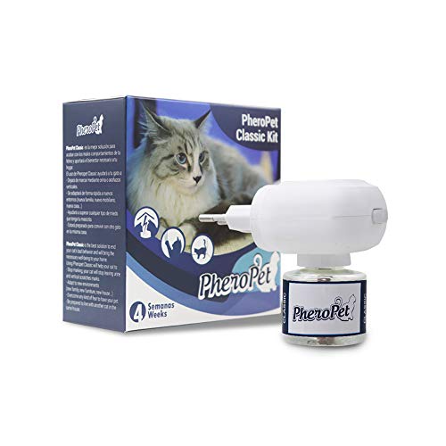 PheroPet Classic – Tranquilizante Gatos - Difusor de feromonas para Gatos – Acaba con Malos hábitos con Este Relajante para Gatos Natural – Anti arañazos para Gatos - (Difusor + Recambio 48ml)