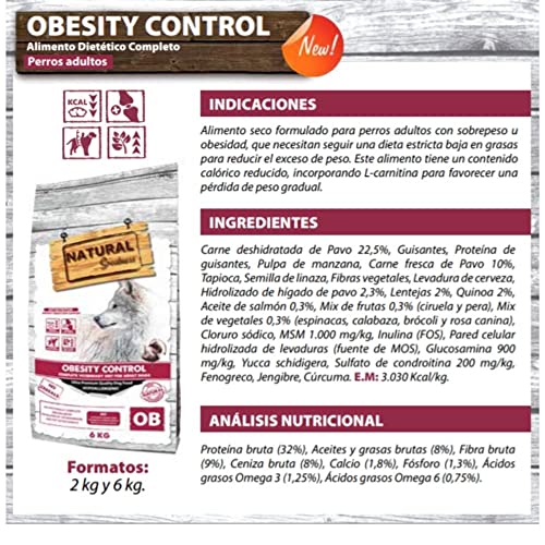 Pienso Obesity Control Natural Greatness Control Peso | 100% Natural Sin Cereales | Saco 6 kg | ANIMALUJOS