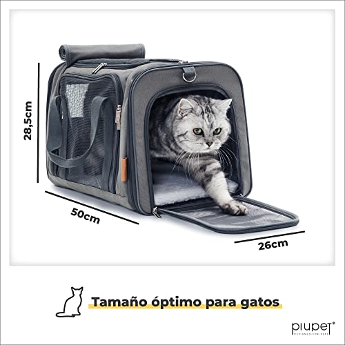 PiuPet® Transportin Gato y Transportin Perro pequeño | con Cama Polar | Transportin para Gatos| con 4 entradas | Transportin plegable