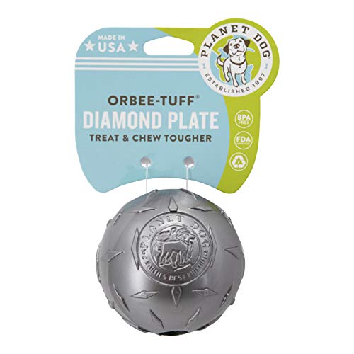 Planet Dog Orbee-Tuff Diamond Plate - Juguete con dispensador de recompensas para perros - Textura con forma de diamantes - Plateado - Pequeño