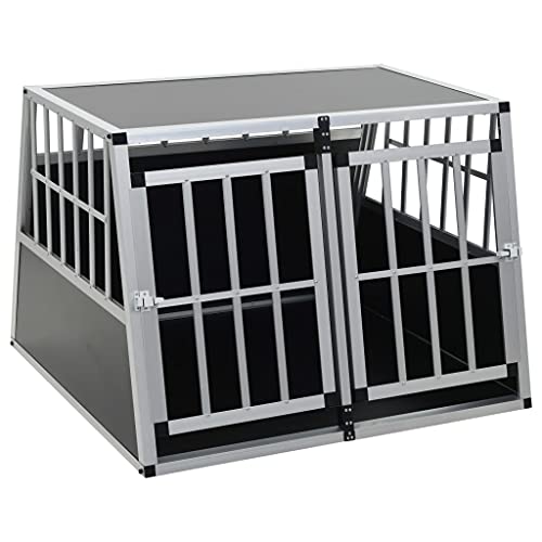 Plateado Aluminio y MDF Jaula de Perro con Puerta Doble 94x88x69 cmProductos para Mascotas Productos para Mascotas Productos para Perros Casetas para Perros