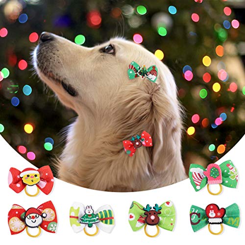 POPETPOP 30Pcs Arcos de Pelo de Perro de Navidad con Bandas de Goma Arcos de Curva de Perro Perro Gato Cachorro Mascota Bowknot Arcos Lazos para El Cabello Cuerdas Accesorios de Aseo de