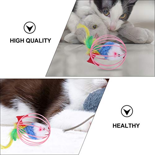 POPETPOP 4 Piezas Jaula de Juguete para Gatos Bola de Rata Juguete de Felpa para Ratón Muñeca de Rata Sintética Kitty Mordedura de Dientes Limpieza Masticación Juguete Interactivo para