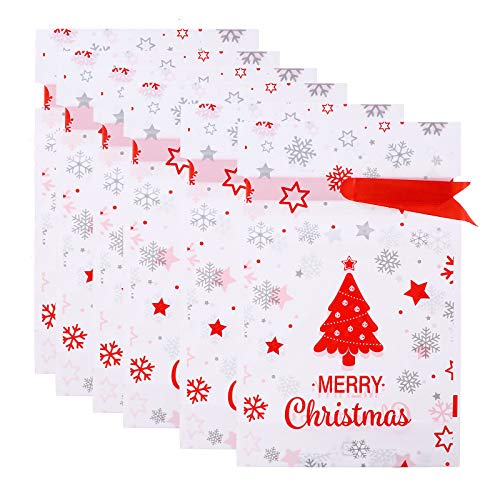 POPETPOP 50pcs Tema navideño Cajas de Almacenamiento de Dulces Bolsas de Lazo de Embalaje de Regalo de Dibujos Animados Favor de Fiesta de Navidad para niños