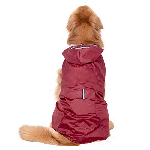POPETPOP Chubasquero con capucha para perros de tamaño mediano y grande, reflectante, con orificio para arnés, bolsillos, chaqueta de lluvia (Rojo, 5XL)
