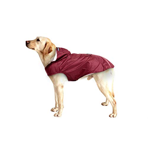 POPETPOP Chubasquero con capucha para perros de tamaño mediano y grande, reflectante, con orificio para arnés, bolsillos, chaqueta de lluvia (Rojo, 5XL)