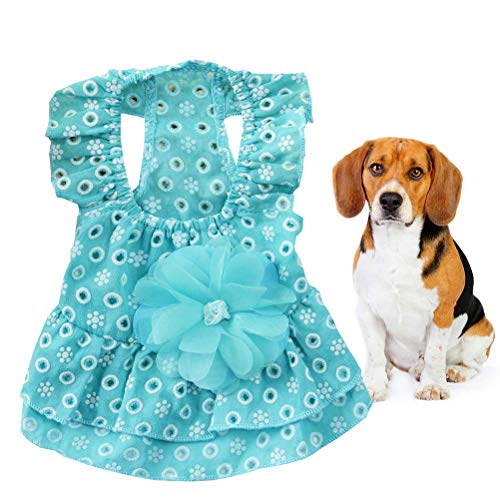 POPETPOP Vestido tutú para perro, vestido de flores, vestido de princesa, para mascotas, gato, talla XL (azul)