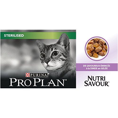 Pro Plan Nutrisavour esterilizado, en la Dinda en gelatina, 10 x 85 g, Bolsas de Comida para Gatos Adultos