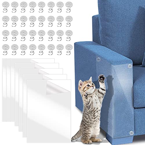 Protector Arañazos Gatos Sofa, 8 Piezas Protectores de Muebles para Gatos con 32 Tornillos sofá Anti-arañazos Transparente Autoadhesivas de Gato para Muebles, Puertas, Paredes