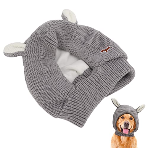 Protector de orejas de baño para perros, sombrero para animales de compañía de orejas de conejo de punto suave y transpirable para perros grandes (Gris)