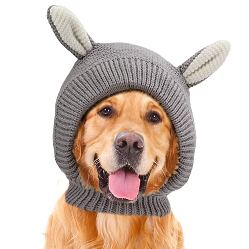Protector de orejas de baño para perros, sombrero para animales de compañía de orejas de conejo de punto suave y transpirable para perros grandes (Gris)