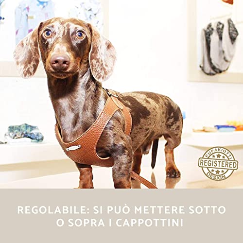 Pupakiotti Basic - Arnés ergonómico y ajustable de piel auténtica para perro, en varios tamaños y colores, hecho a mano en Italia (XS - S, marrón)