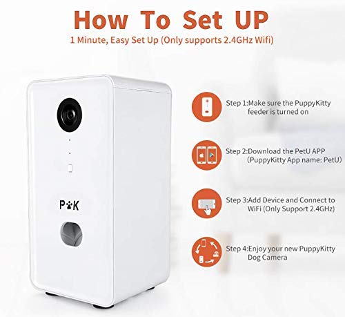 PUPPY KITTY Cámara Inteligente para Perros, HD WiFi Dispensador de golosinas para Gatos y Perros, 165 ° de visión Completa, visión Nocturna y comunicación de Audio bidireccional.