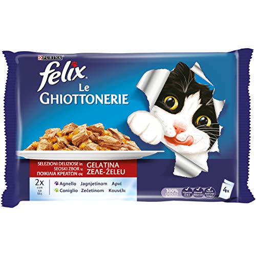 PURINA FELIX Le Ghiottonerie - Húmedo Gato con Conejo y Cordero - 40 Sobres de 100 g Cada uno (10 Paquetes de 4 x 100 g)