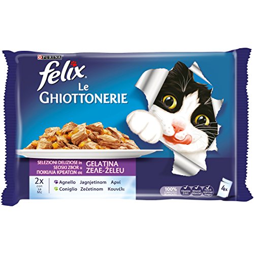 PURINA FELIX Le Ghiottonerie - Húmedo Gato con Conejo y Cordero - 40 Sobres de 100 g Cada uno (10 Paquetes de 4 x 100 g)