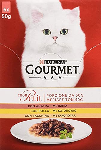 Purina Gourmet Mon Pett - Húmedo para Gato, elección Deliciosa con Carnes delicadas con Pato, Pollo y Pavo, 48 Sobres de 50 g Cada uno (8 Paquetes de 6 x 50 g)