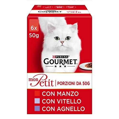 Purina Gourmet Mon Pett - Húmedo para Gatos con Carne de Vacuno, Ternera y Cordero - 48 Sobres de 50 g Cada uno (8 Paquetes de 6 x 50 g)