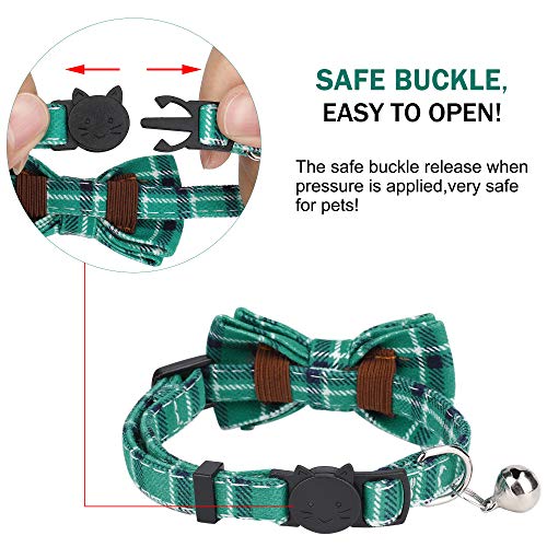 QH-Shop Collar para Gatos de Liberación Rápida con Clásico Pajarita de Cuadros, y Campana, Ajustable Collar Mascotas para Gatos y Perros Pequeños