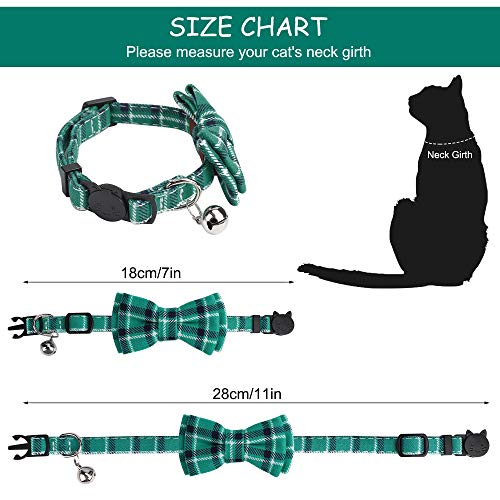 QH-Shop Collar para Gatos de Liberación Rápida con Clásico Pajarita de Cuadros, y Campana, Ajustable Collar Mascotas para Gatos y Perros Pequeños