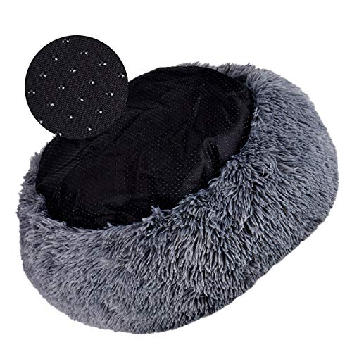 Queta Cama para mascotas de lujo, para gatos y perros pequeños y medianos, fácil de limpiar, cama para mascotas en forma de Doughnut (gris oscuro)