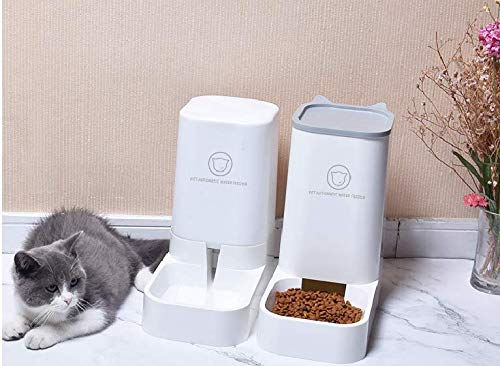 Queta Dispensador de Agua Automático para Mascotas, Dispensador de Alimentos para Gatos Perros 3,75L x 2 Piezas, Cuenco para Mascotas (Bebedero+Comedero) (Blanco)