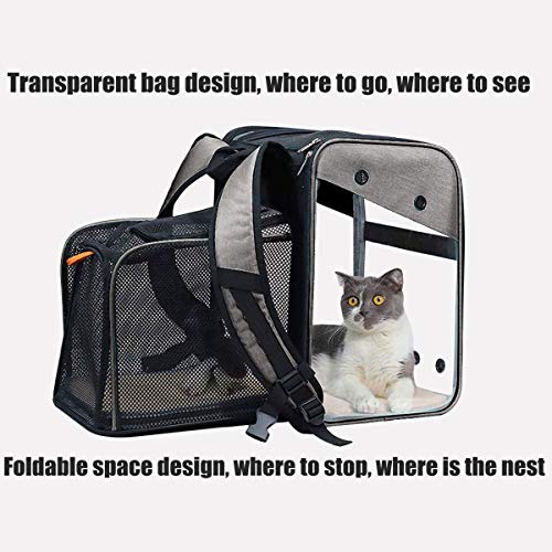 Queta Mochilas para gatos y perros con apertura frontal transparente o de malla, mochilas para gatos de PVC, plegables, una caja portátil para mascotas en forma de cápsula espacial, gris
