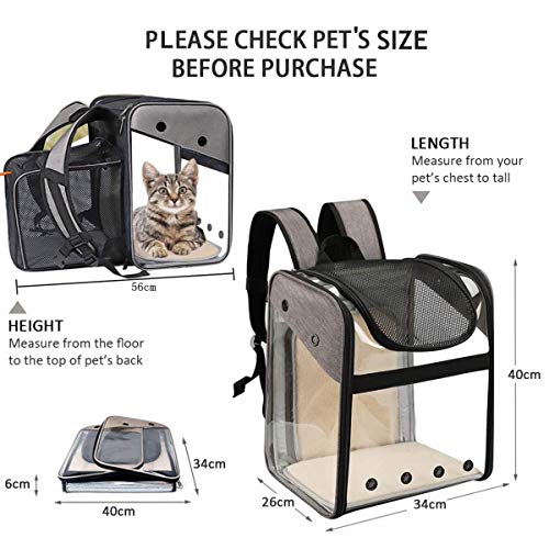 Queta Mochilas para gatos y perros con apertura frontal transparente o de malla, mochilas para gatos de PVC, plegables, una caja portátil para mascotas en forma de cápsula espacial, gris