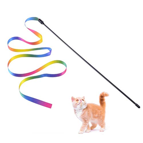 QWEQWE Cat de Juguete Interactivo de Doble Cara Ribbon de Doble Cara 28 cm Rainbow Ribbon Funny Cat Stick Cat Supplies (Color : 1Pcs)