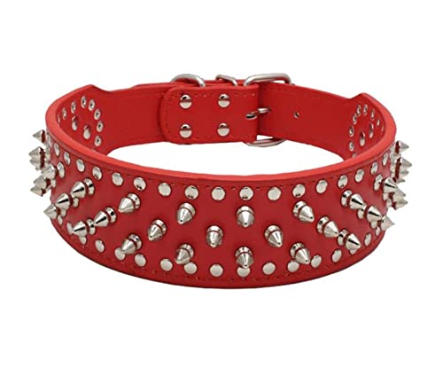 QWERTYUI AISHANBAIHUODIAN Collar de perro grande con pinchos para razas medianas y grandes L-3XL Pitbull Mastín Boxer de piel sintética de 3 colores para perro grande (color: rojo, tamaño: XXXL)