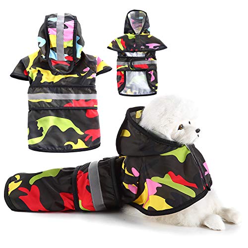 Ranphy Chubasquero para mascotas con capucha para perros pequeños y medianos, ajustable, reflectante, impermeable, con capucha para niños, perros, gatos, ropa para exteriores, color negro, XS