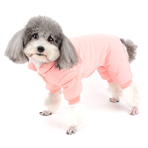 Ranphy Pijamas para perros pequeños, ropa de invierno para mascotas, mono cálido con forro polar para perrito, mono para perrito, abrigo general de cuello alto, traje de ropa para clima frío ropa