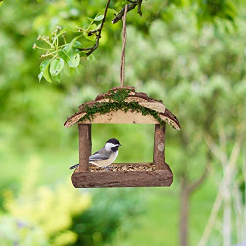 Relaxdays Comedero para pájaros de Madera, para Colgar, 19 x 22 x 16,5 cm, para jardín, comedero para pájaros pequeños, Color Natural