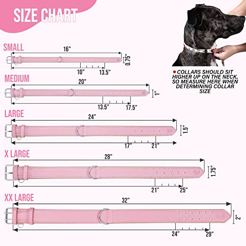 Riparo Collar de perro acolchado de cuero genuino Collar de mascota ajustable K-9 fuerte (L: 3,8cm de ancho para cuello de 45,7cm - 53,3cm, Rosa)