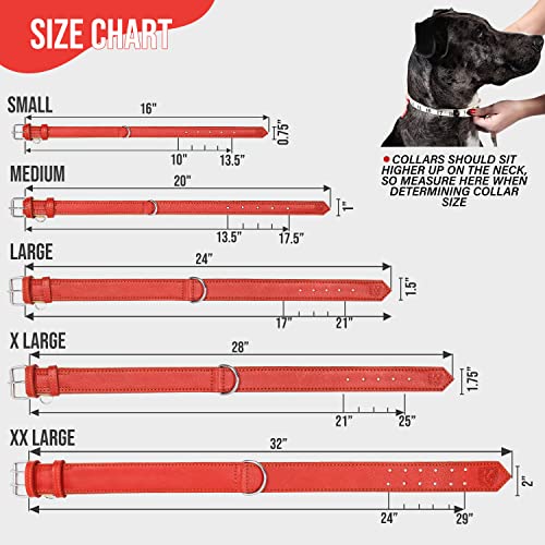 Riparo Collar de perro acolchado de cuero genuino Collar de mascota ajustable K-9 fuerte (XL: 4,5cm de ancho para cuello de 55,9cm - 63,5cm, Rojo)